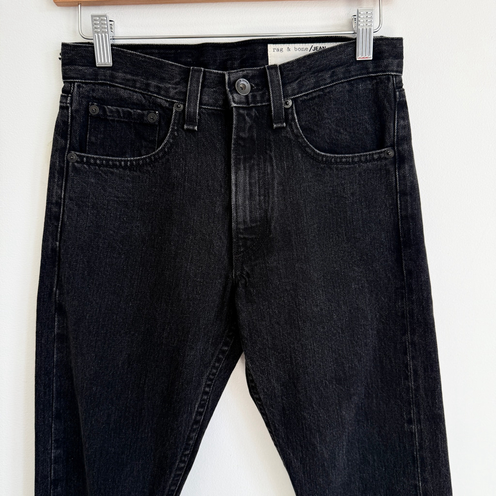Rag & Bone Black Stone Distressed Raw Hem High Rise Slim Straight Jeans 24 New - Picture 3 of 14